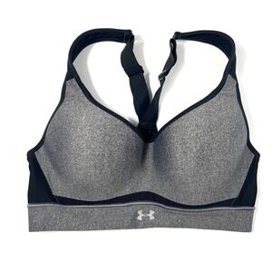Under Armour High Impact Sports Bra 34C Gray Black Activewear Gym Training EUC